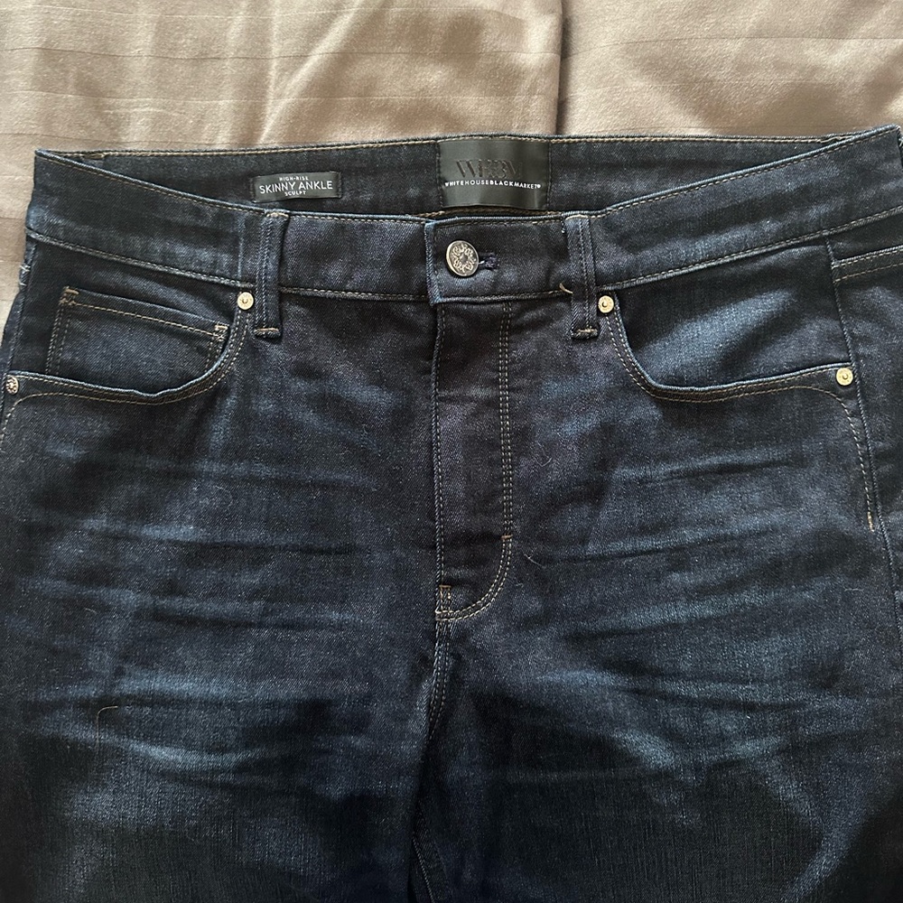 High rise, skinny ankle, sculpt dark wash jeans